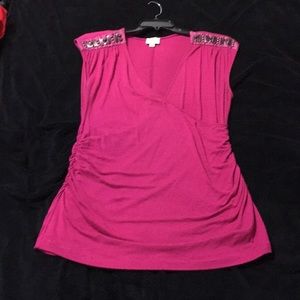 Magenta Sleeveless faux wrap around top